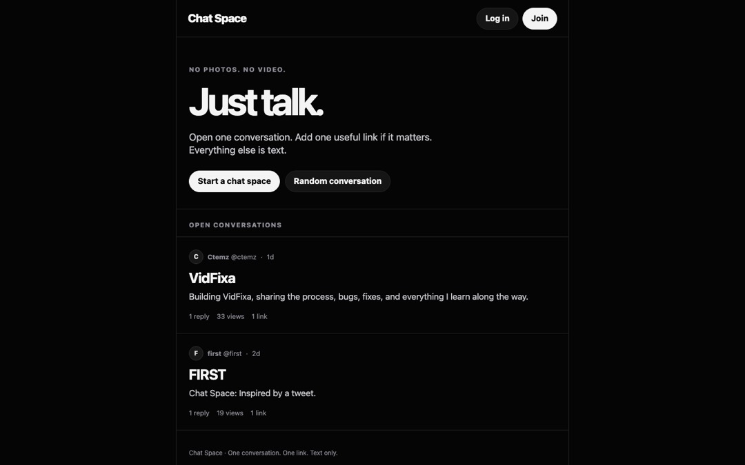Live screenshot of the Chat Space product
