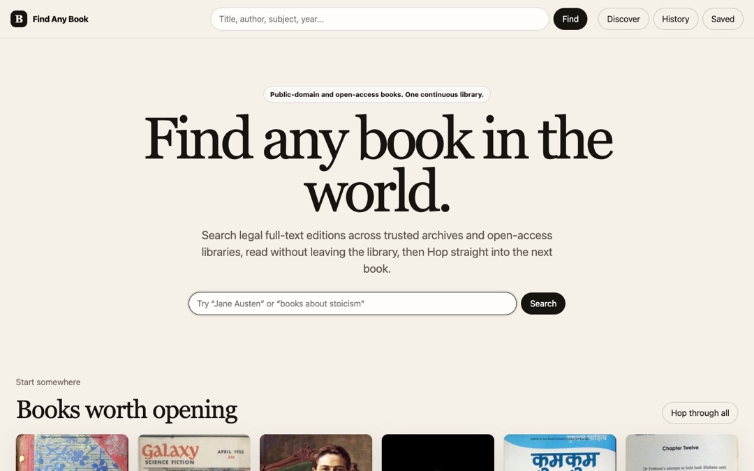 Live screenshot of Find Any Book in the World