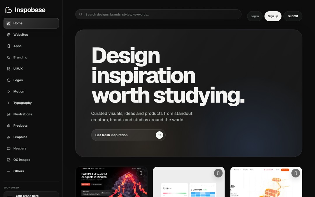 Live screenshot of the Inspobase product
