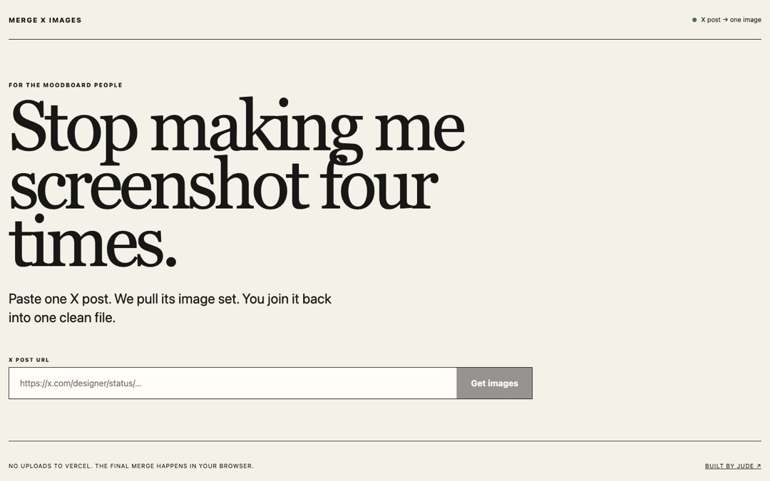 Live screenshot of the Merge X Images product