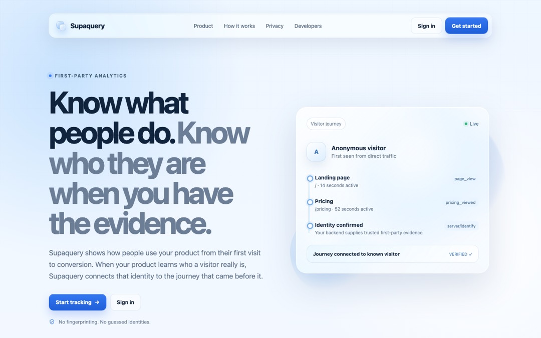 Live screenshot of the Supaquery product
