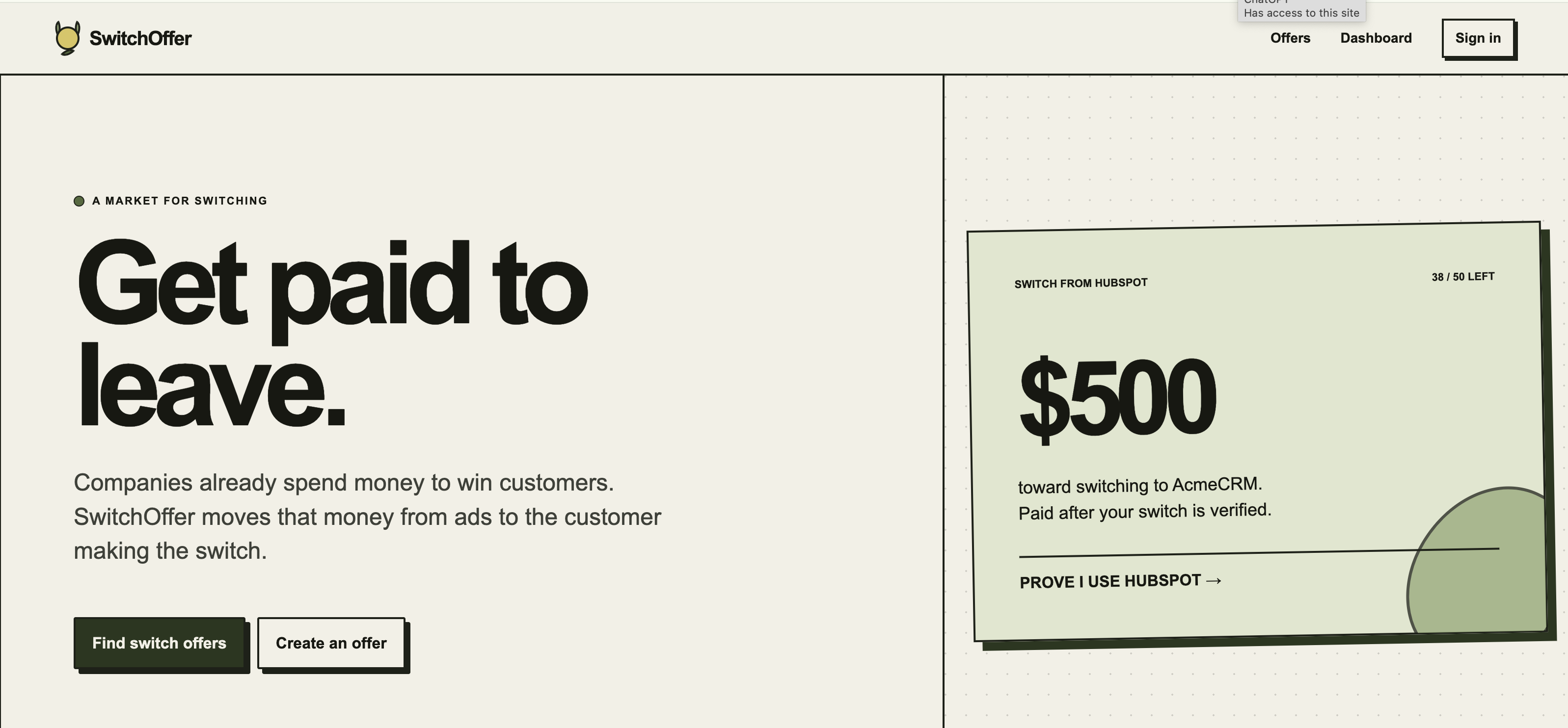 User-provided screenshot of the SwitchOffer product
